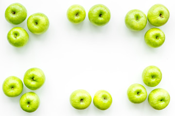 food pattern with green apples on white background top view space for text