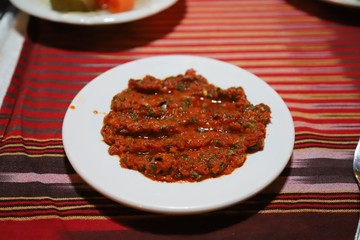 Turkish style food with lamb on skewers