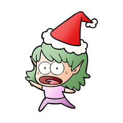 gradient cartoon of a shocked elf girl wearing santa hat