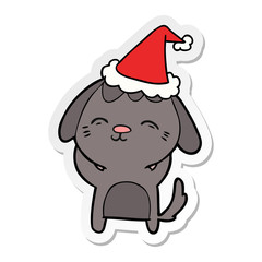 happy sticker cartoon of a dog wearing santa hat