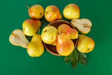 Pear Bowl Cup Bright Pear Green Background Top View