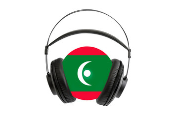Fototapeta na wymiar Photo of a headset with a CD with a flag of Maldives