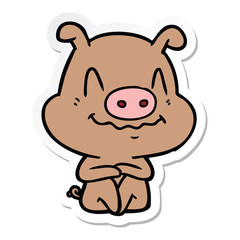 sticker of a nervous cartoon pig sitting