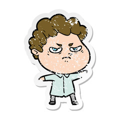 distressed sticker of a cartoon angry man