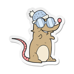 sticker of a cartoon mouse wearing glasses and hat