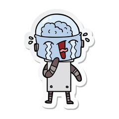 sticker of a cartoon crying robot