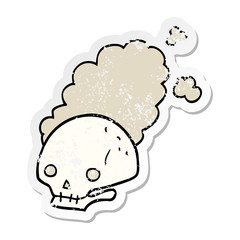 distressed sticker of a cartoon dusty old skull