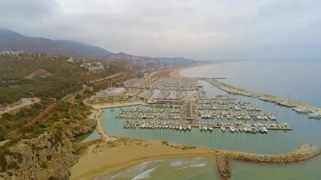 Aerial view of Port Ginesta in Garraf, Castelldefels. Barcelona. Spain. Drone Video