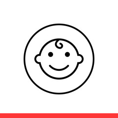 Baby face vector icon, child symbol. Simple, flat design for web or mobile app
