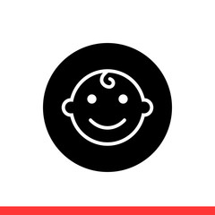 Baby face vector icon, child symbol. Simple, flat design for web or mobile app