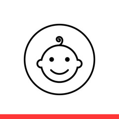 Baby face vector icon, child symbol. Simple, flat design for web or mobile app