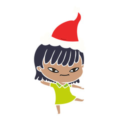flat color illustration of a woman wearing santa hat