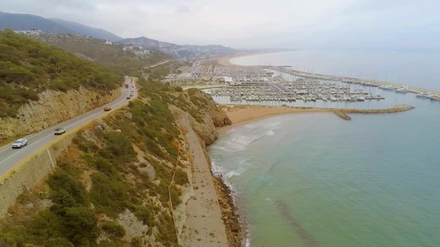 Aerial view of Port Ginesta in Garraf, Castelldefels. Barcelona. Spain. Drone Video