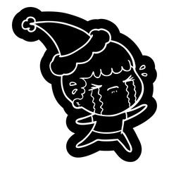cartoon icon of a man crying wearing santa hat