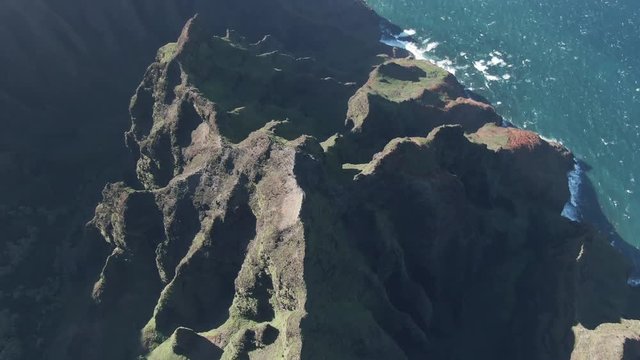 View of mountaintop by the ocean in Hawaiian state park, aerial view