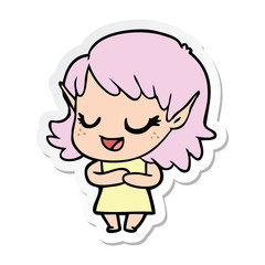 sticker of a happy cartoon elf girl