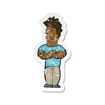 recommend clip art: retro distressed sticker of a cartoon sulking man