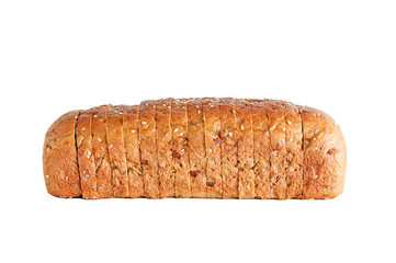 Loaf of rye bread with seeds. White isolate Closeup.