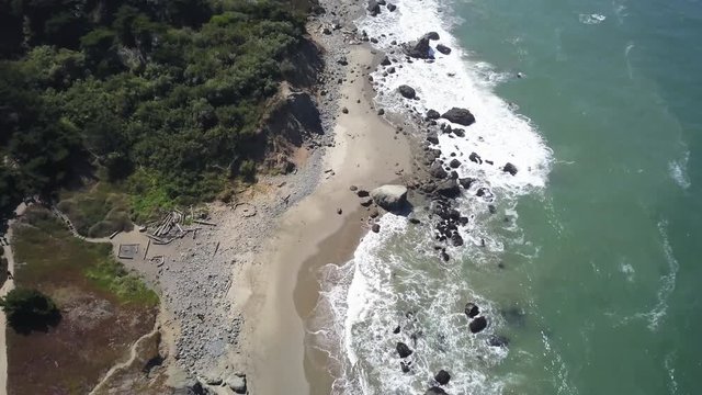 Aerial, view of rocky beach in San Francisco, California