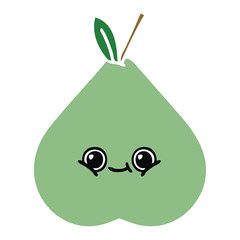 flat color retro cartoon green pear