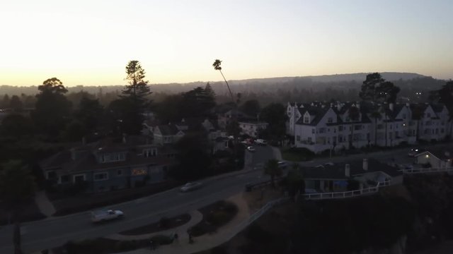 Homes near beach in Santa Cruz, California, aerial