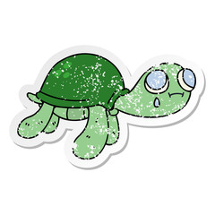 distressed sticker of a quirky hand drawn cartoon turtle
