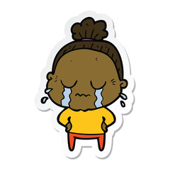 sticker of a cartoon crying old lady