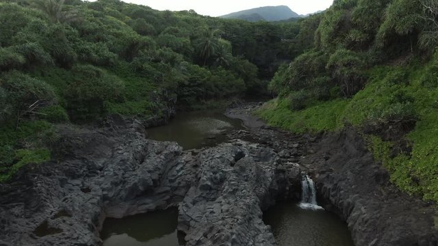 Seven Sacred Pools in Hawaiian forest, aerial