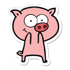 sticker of a cheerful pig cartoon