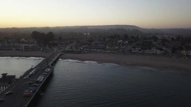 Bridge leads to beach in Santa Cruz, California, aerial