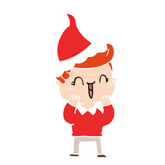 flat color illustration of a laughing boy wearing santa hat
