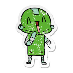 distressed sticker of a cartoon robot