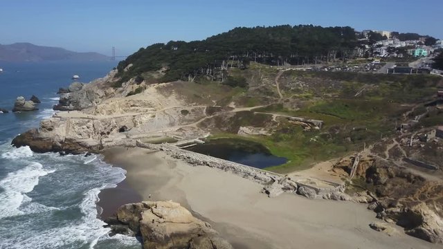 Aerial, Mile Rock Beach in San Francisco, California
