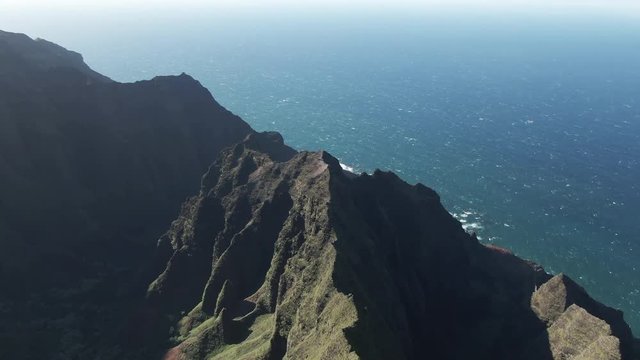 Top of mountain in Na Pali Coast State Park in Hawaii, aerial view