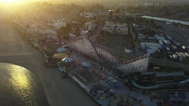 Aerial, amusement park on beach in Santa Cruz, California