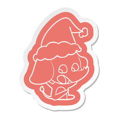 cute cartoon  sticker of a elephant wearing santa hat