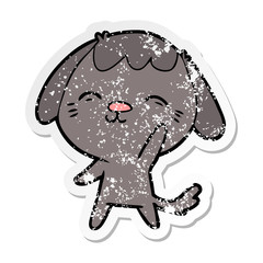 distressed sticker of a happy cartoon dog