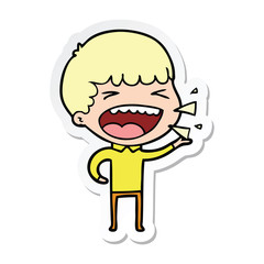 sticker of a cartoon laughing man