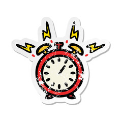 distressed sticker of a cute cartoon ringing alarm clock