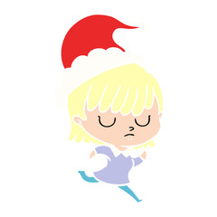flat color illustration of a woman wearing santa hat