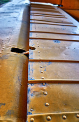 Wing of a yellow agricultural airplane from the GDR.