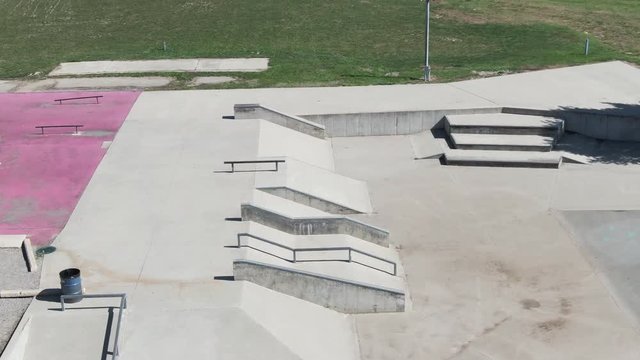 Aerial, people at Riley Skate Park in Livonia, Michigan