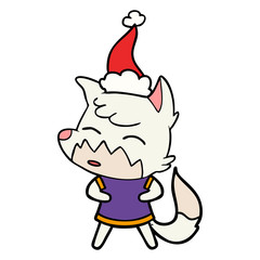 line drawing of a fox wearing santa hat