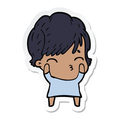 sticker of a cartoon woman thinking