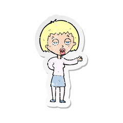 retro distressed sticker of a cartoon bored woman