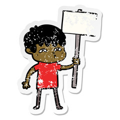 distressed sticker of a cartoon curious man