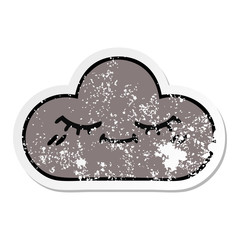 distressed sticker of a cute cartoon storm cloud