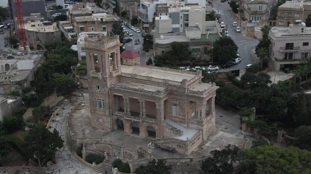 Aerial, view of old building in Malta