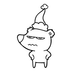Fototapeta premium angry bear polar line drawing of a wearing santa hat