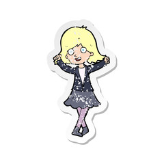 retro distressed sticker of a cartoon happy girl